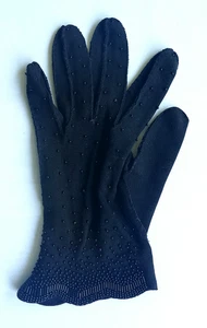 VNT Left Hand BLACK BEADED GLOVE SzS Double Woven Cotton Hand Stitch Tailored - Picture 1 of 4