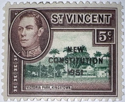 Sellos de viaje: estampillas sobreimpresas de San Vicente de 1951 Scott #163 “Nueva Constitución” MH Foto 1 de 4