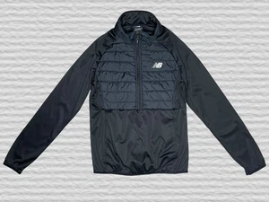 New Balance Quarter Zip Pullover Jacket Men SM Black Windbreaker Pockets Quilted - Picture 1 of 10