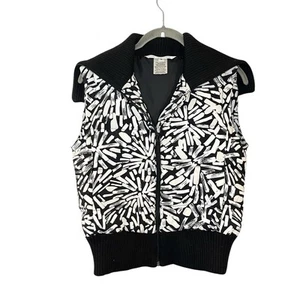 Diane von Furstenberg Down Puffer Vest Womens Sz S Black White Wide Knit Collar - Picture 1 of 6