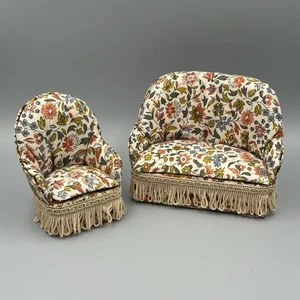 Dolls House Miniature 1:12 Vintage Arm Chair & Sofa - Picture 1 of 11