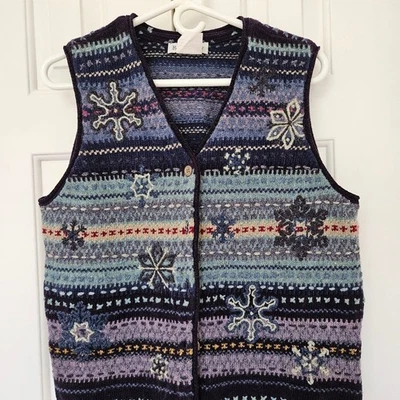 Vintage Robert Scott Vest Women's Medium Snowflake Wool Cotton Silk Knit EUC - Image 1 of 4