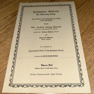 1937 THE AEOLIAN STRING QUARTET  Program, CHICAGO- NORTHWESTERN UNIVERSITY - Picture 1 of 5