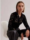 Anne Fontaine Oackland 90's 3D sheer embroidered sequins organza black shirt @