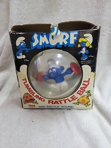 Vintage Illco Pre-school Toy Smurf Tumbling Rattlle Ball 1982 NEW IN PACKAGE - Picture 1 of 10