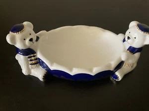 Jewish Ceramic Bears Trinket Dish Beautiful Blue and Gold, Excellent Condition - Picture 1 of 10