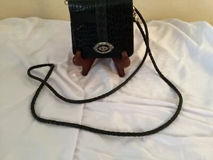 Brighton Vintage Mini schwarz Kroko-Prägung Crossbody Geldbörse Portemonnaie Organizer Tasche - Bild 1 von 11