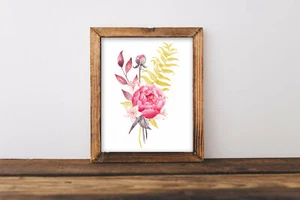 Estampado de flores de acuarela, ramo de flores de acuarela, estampado de acuarela de peonía - Imagen 1 de 5
