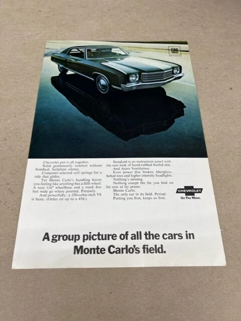 1970 Chevrolet MONTE CARLO--nice vintage original full-color '70 ad from estate - Image 1 of 1