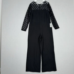 Love By Design Womens Jumpsuit 2X Black Estelle Dotted Mesh Wide Retro Pinup - Picture 1 of 11