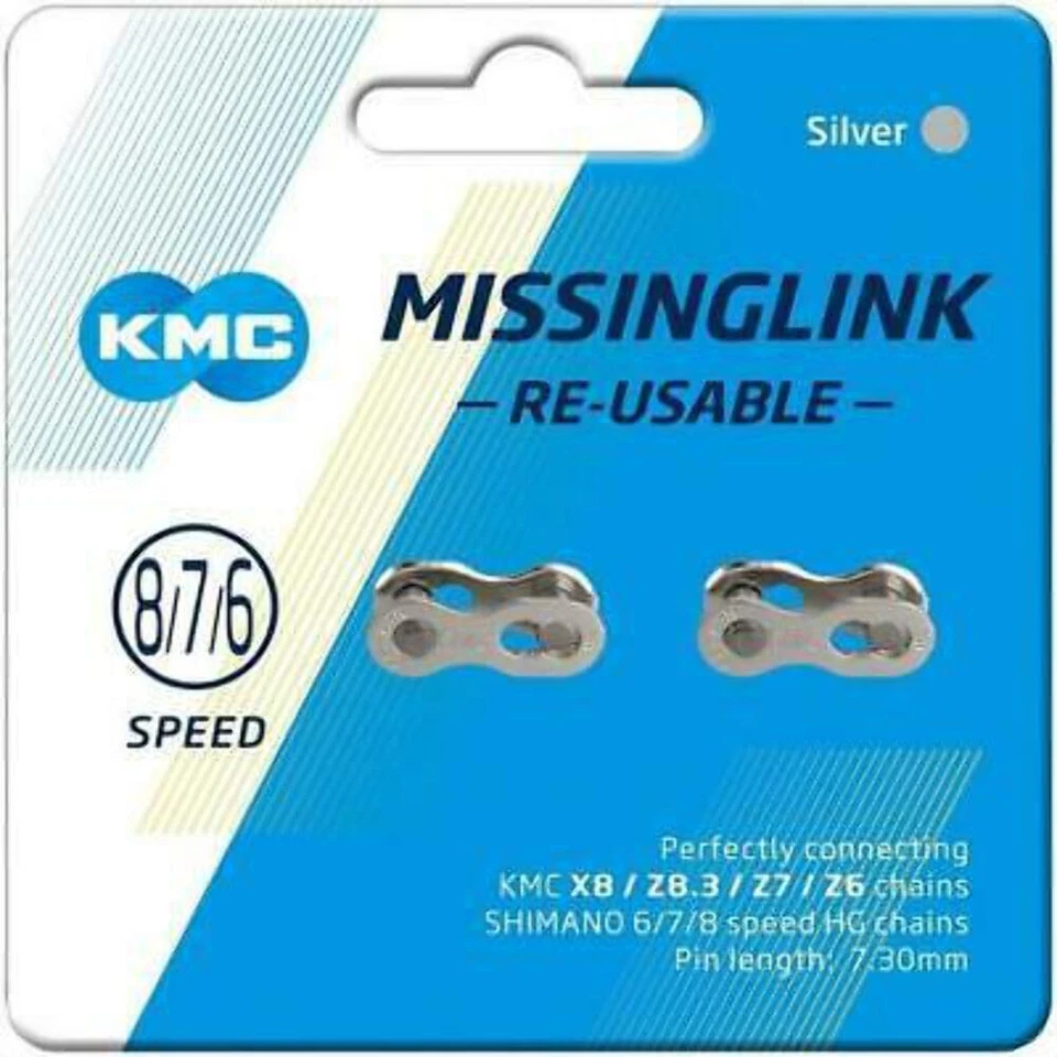MissingLink 6 7 8 Speed Chain Master Link for KMC Shimano SRAM Chain 2pk Silver - Image 1 of 1