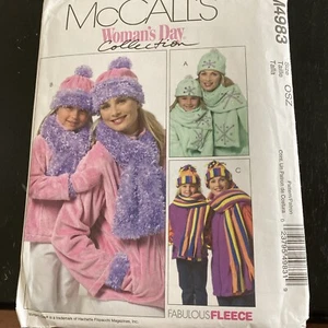 McCall's M4983 Girl's Misses Hat Scarf Mittens Jacket Fleece Kids 3-8 Adult 8-18 - Picture 1 of 7