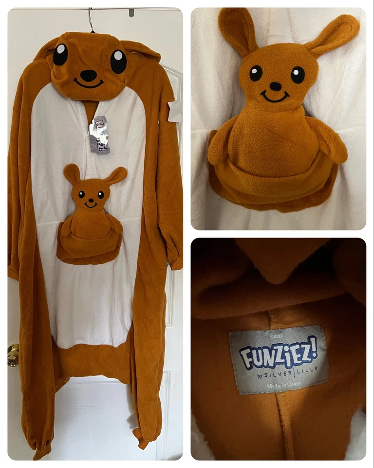 Body Canguro Adulto Disfraz de Una Pieza + Bolsa y Bebé Canguro Peluche + Cola Foto 1 de 4