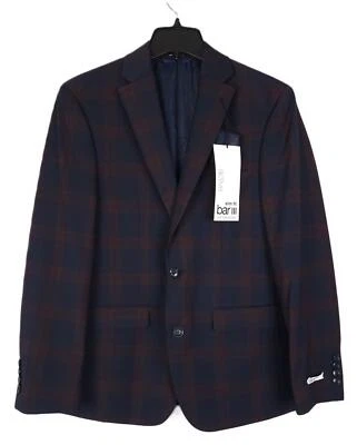 Bar III Men's Slim-Fit Stretch Wool Suit Jacket Burgundy/Navy Plaid 38L NWT - Image 1 of 4