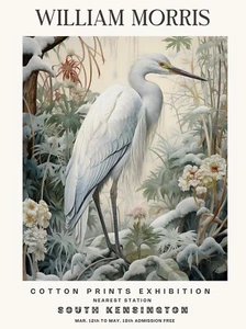 William Morris Vintage Crane in Snow Cotton Exhibition Prints Wall Poster Print - Picture 1 of 6