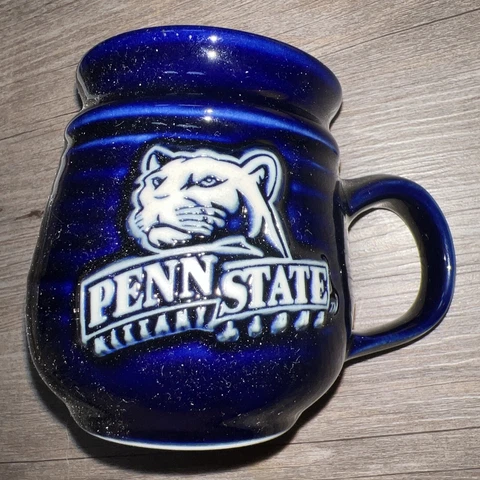 Vintage Penn State Nittany Lions Football Coffee Cup Pottery Mug Cobolt Blue 3D Cover
