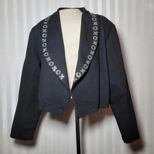 Chaqueta De Colección Simply Hot Para Mujer Talla L Denim Negra Frente Abierto XO Estrás Hecha en EE. UU. - Imagen 1 de 10