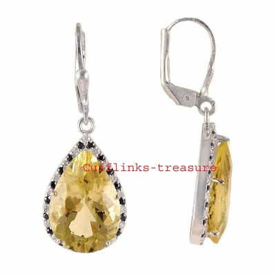 Natural Citrine & CZ Gemstones with 925 Sterling Silver Earrings For Women's #66 - Image 1 of 3