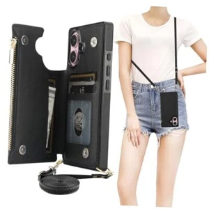 Crossbody Wallet Case for iPhone 16 with RFID Blocking Card Slot Holder, Black - Picture 1 of 7