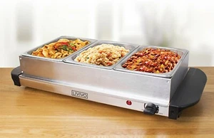 LIVIVO Large Buffet Server 3 x 1.5L Trays w/ Adjustable Heat Control Stainless - Picture 1 of 9