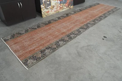 Alfombra corredor 3x12, alfombra corredor turca vintage oushak, corredor de lana anudada a mano, 305 Foto 1 de 4