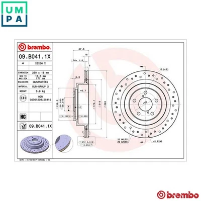 2x BRAKE DISC 09.B041.1X FOR SUBARU OUTBACK LEGACY/IV/Station/Wagon LIBERTY 2.5L - Image 1 of 4