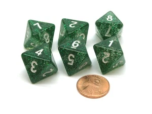 Confezione 6 Dadi D8 Glitterati 8 Lati - Verde con Numeri Bianchi - Foto 1 di 1