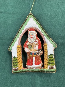Vintage Seide maschinengestickt Santa Christbaumschmuck 2-seitig Urlaub 5" - Bild 1 von 6