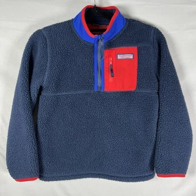 Vineyard Vines Boys Size 7 Kid Sherpa 1/4 Zip Jacket Pullover Fleece Colorblock - Image 1 of 4