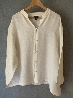 Eileen Fisher Womens Ivory Blouse Sz 2X Linen Blend Button Front Flowy Coastal - Image 1 of 4