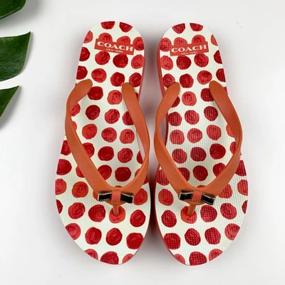 Sandalias Coach Chanclas Coral Naranja Lunares Para Mujer 7 8 Foto 1 de 4