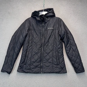 Columbia Jacket Women Medium Black Faux Fur Lined Hooded Full Zip Pockets Casual - Picture 1 of 13