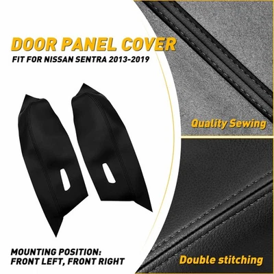 2X Cubierta de panel de puerta reposabrazos de cuero microfibra negra para Nissan Sentra 2013-2019 Foto 1 de 4