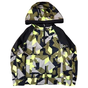 Boys Green Geometric Camo Print Pullover Hoodie Sweatshirt - Picture 1 of 2