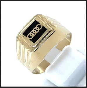 14K 585 Gold RG 61 Audi Emblem Design Ring Neuw Goldring Herrenring Auto Herren - Picture 1 of 21