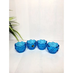 4 Vintage Smith Mond und Stern blau Salz Dip Keller, blau Pressglas - Bild 1 von 4