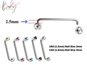 Surface Staple Bar Collar Bone Piercing - Body Piercing with Gem Crystal Balls - Picture 1 of 9