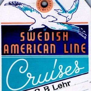 1940 Swedish American Cruise Line Luggage Tag MS Kungsholm Pier 97 NY Art Deco - Bild 1 von 3