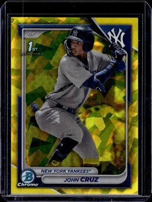 2024 Bowman Chrome Sapphire JOHN CRUZ Yellow Refractor Rookie /75 Yankees RC SP - Image 1 of 2