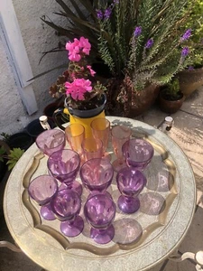 Amethyst and rose cut glass set champagne white & red wine. 12 In Set - Picture 1 of 13