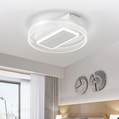 20" Modern Bladeless Ceiling Fan Light kit Flush Mount White LED Fan With Remote - Image 1 of 4