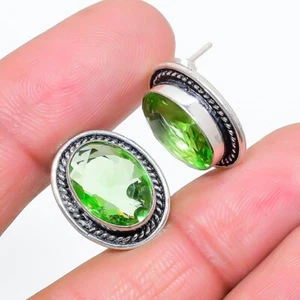 Green Tsavorite Gemstone 925 Sterling Silver Jewelry Stud Earring Sz 0.75'' - Picture 1 of 1