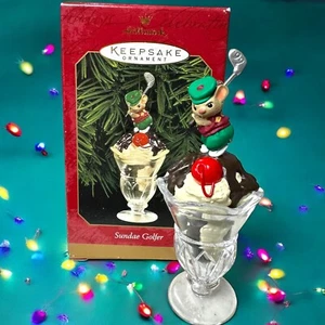 Vintage Hallmark Sundae Golfer Mouse Ornament Ice Cream 1999 Handcrafted - Picture 1 of 7