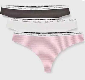 Calvin Klein Ladies Thong 3 Pack Pink Stripe/ Heather/Black new Plus size 1XL - Picture 1 of 4