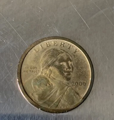 Moeda de um dólar 2000 D Sacagawea EUA Liberty cor ouro E Pluribus Unum - Imagem 1 de 3