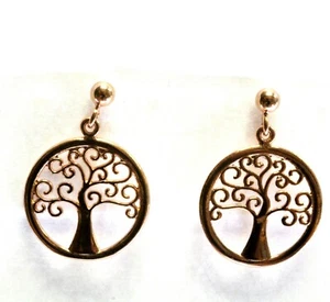 925 Rose Pink Gold Plated Tree of Life earrings 4.3g estate vintage antique - Picture 1 of 7