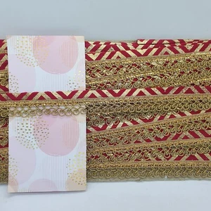 15mm metallic gold & Wine Red Ribbon BRAID embroidered trimming - Picture 1 of 1