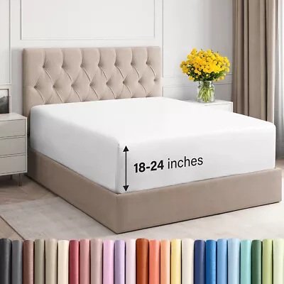 Extra Deep Microfiber Fitted Sheet Only, Fits 18"-24" Mattress, by CGK Linens - Image 1 of 2