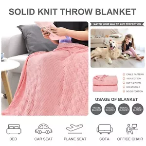 PiccoCassa Strickdecke 100% Baumwolle Überwurf für Couch, hellrosa, 50"x60" - Bild 1 von 4
