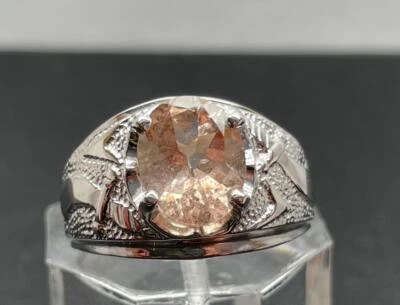 2.415 CT PINK  MORGANITE  .925 STERLING SILVER MENS SAIF RING SZ 9 USA 3.68GR - Image 1 of 4